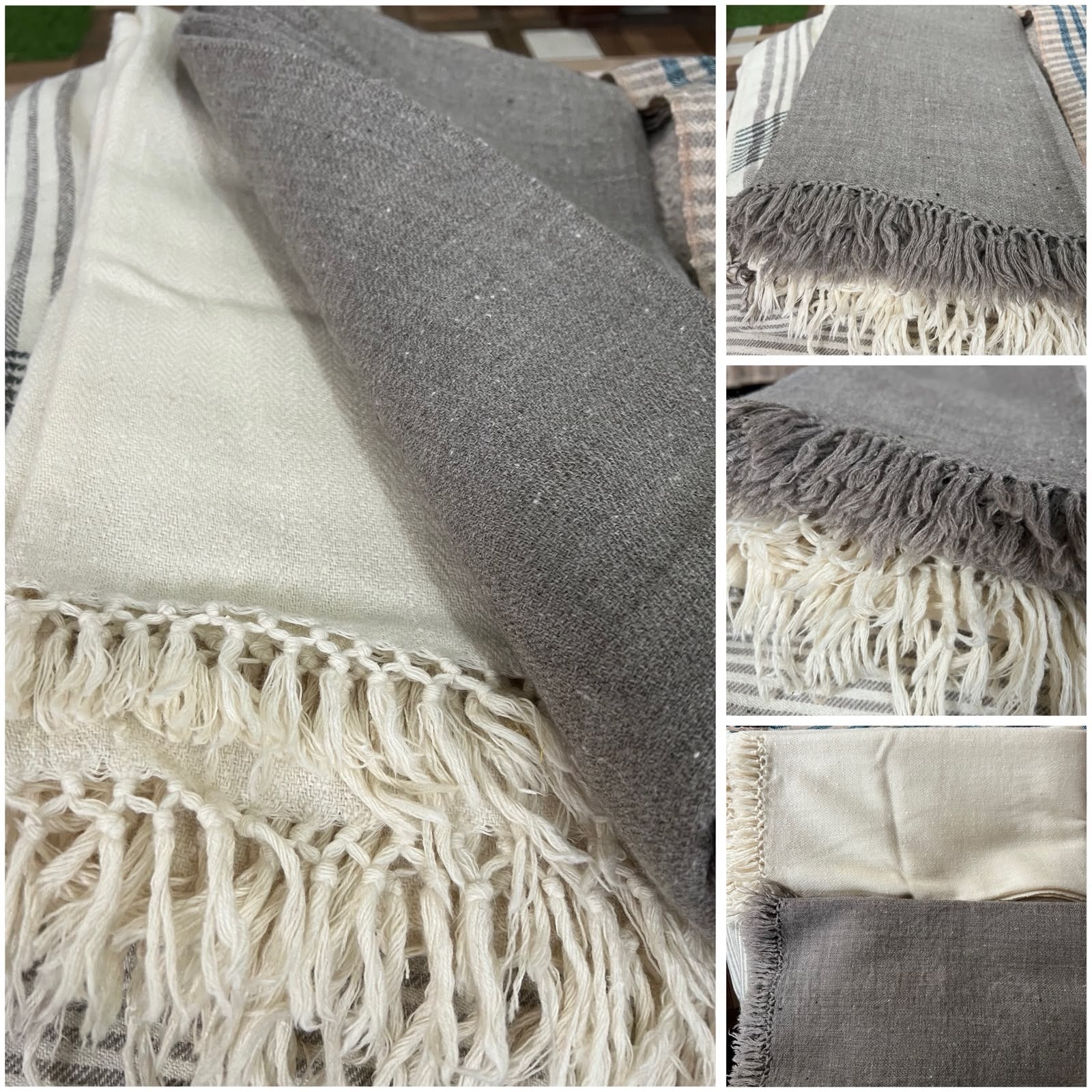 Handwoven Angora Wool Shawl crafted by women artisans in Darkot Village, Munsyari using premium Angora rabbit wool and Merino wool. Available in Natural White and Grey.