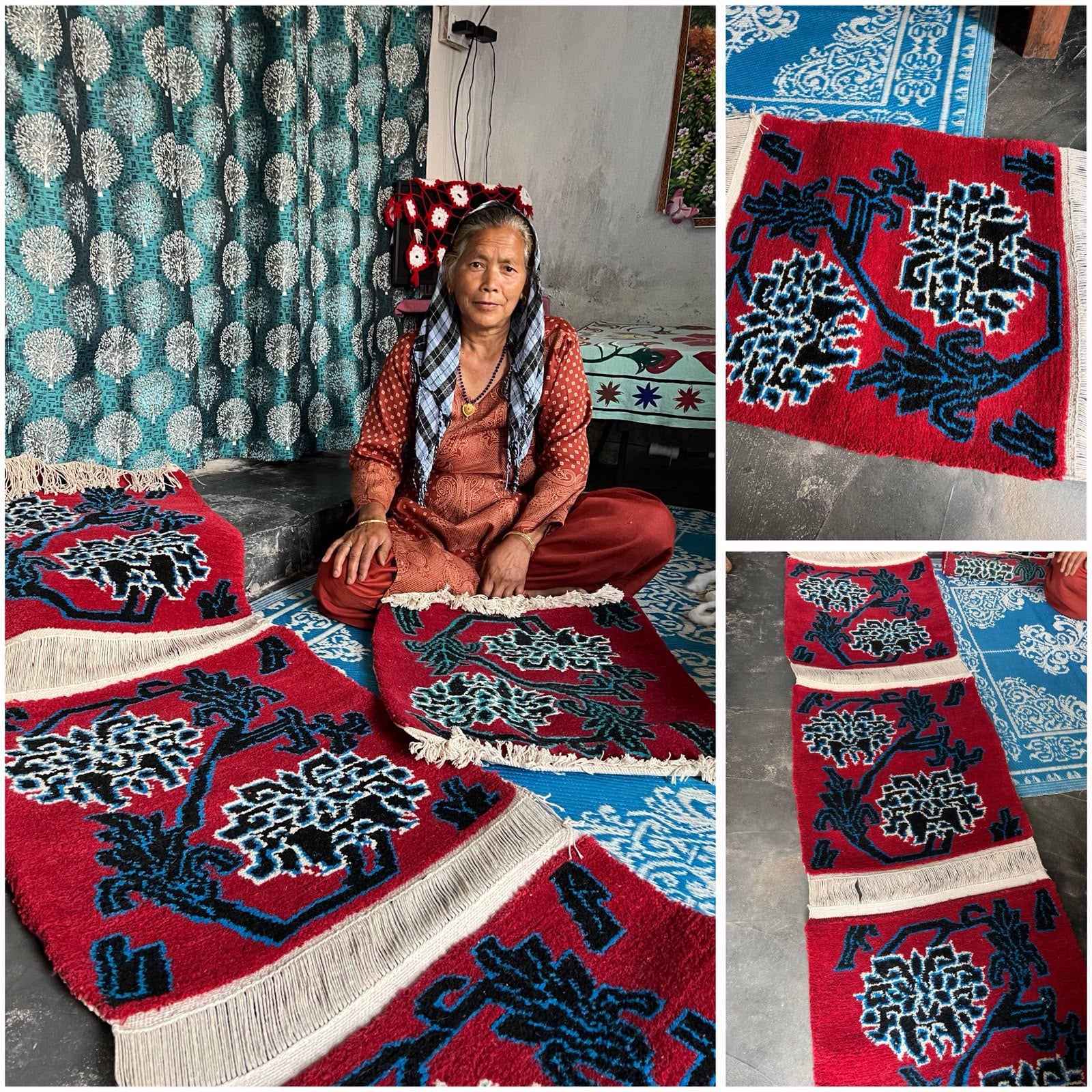 Handmade Himalayan Wool Aasan crafted with a durable woven base and natural goat wool surface by women artisans in Darkot Village, Munsyari, Uttarakhand.